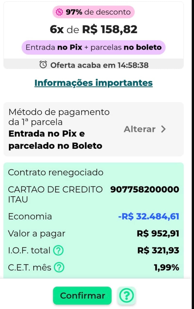 💰 ITAÚ 97% EM 6x DE R$ 158