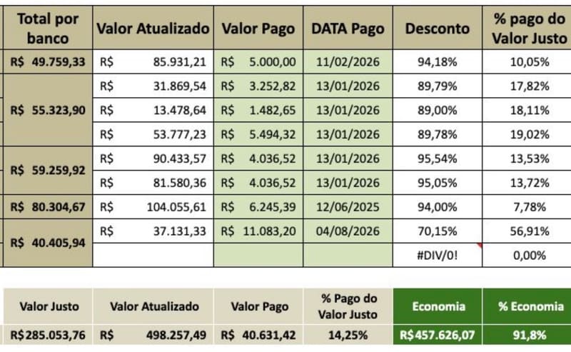 📊 PLANILHA: 91,8% DE ECONOMIA