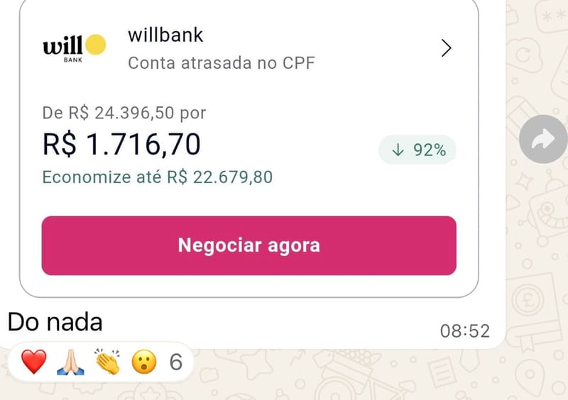 💰 WILL BANK: 92% DE DESCONTO