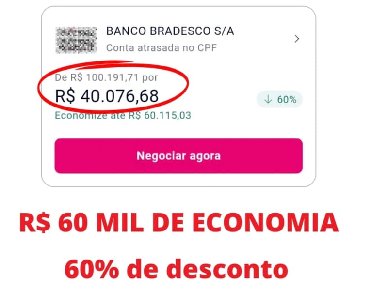 🏦 BRADESCO: DE R$ 100.191,71 POR R$ 40.076,68