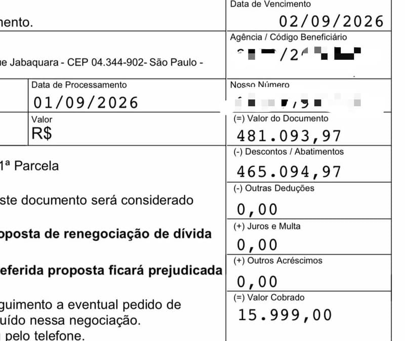 📄 O BOLETO DE R$ 481 MIL